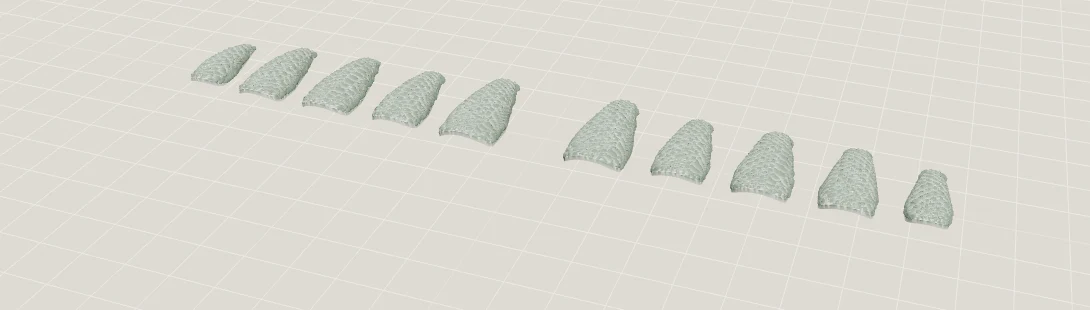A coordinated set of ten nails with a raised organic surface, rendered in Nail Studio